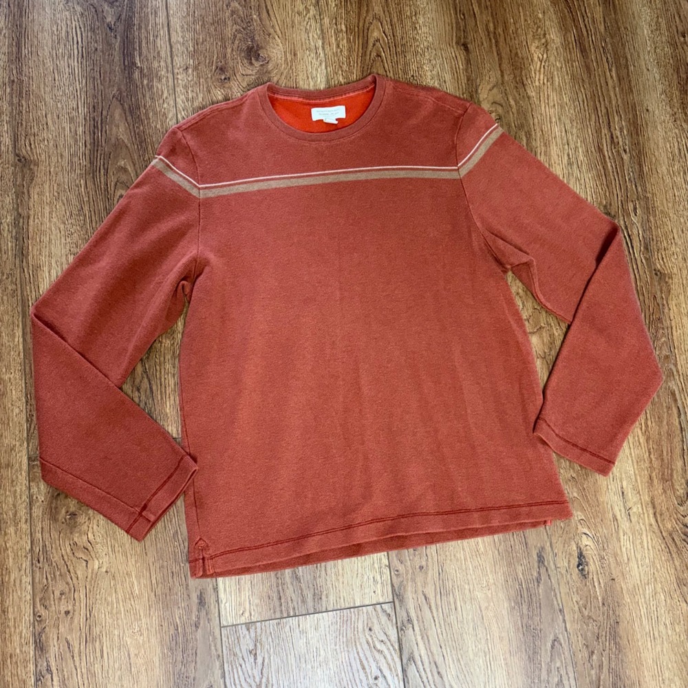 Banana Republic Mens L Burnt Orange Cotton Stripe Crewneck Sweater Skater y2k